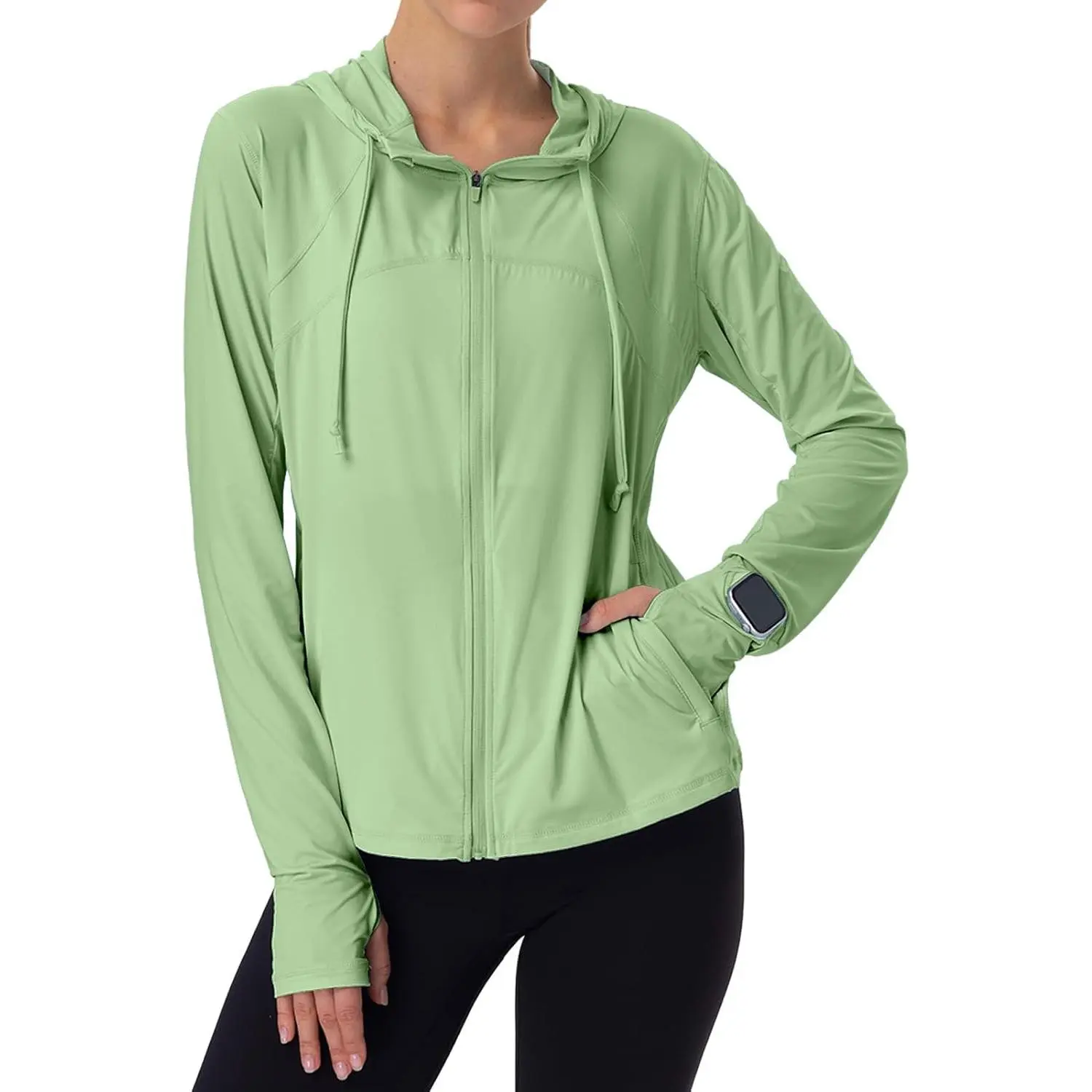 Women's SPF 50+ UPF UV Protection Sun Hoodie Tops, Lightweight Full Zip-Up Summer Coat with Pockets, Thumb Holes