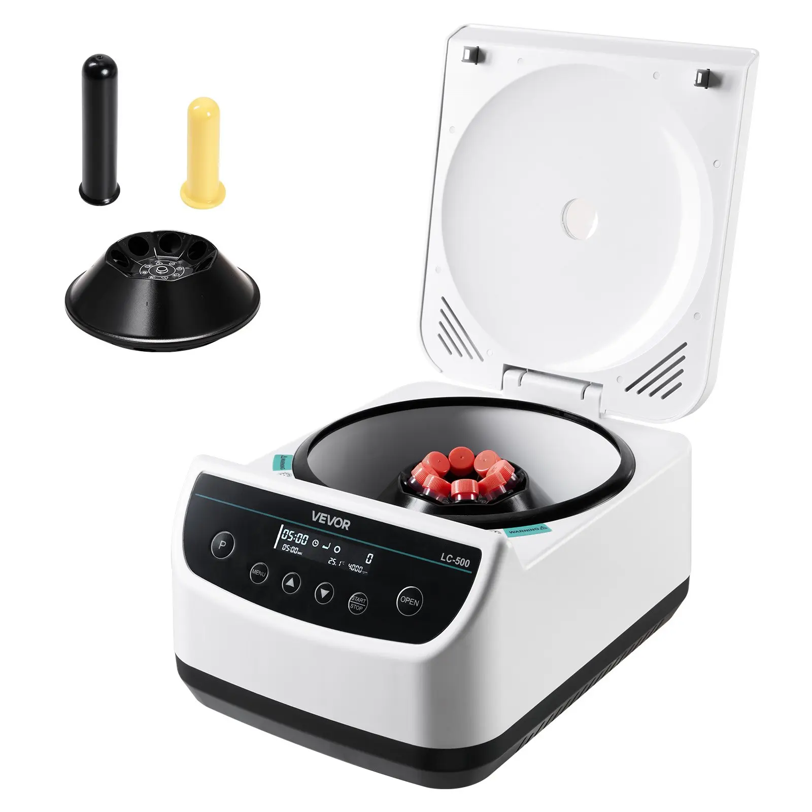 VEVOR Low-Speed Electric Laboratory Centrifuge Machine with Timer, Auto Lid Stop, Low Noise, 500-4000rpm/100-1900xg RCF, 1 Rotor, Tube Compatible with 2/5/10/15ml Tubes, Ideal for Biology Experiments & Cosmetics Development