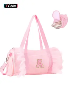 Personalized Initial Dance Bag for Girls, Small Lace Gym Sport Yoga Dance Bags Gift for Teen Girls Women, Cute Letter Kids Ballet Bag Zipper Toddler Travel Duffle Tote with Adjustable Straps, Sports Bags, Training Bag, Yoga Fitness Bag, Workout Bag