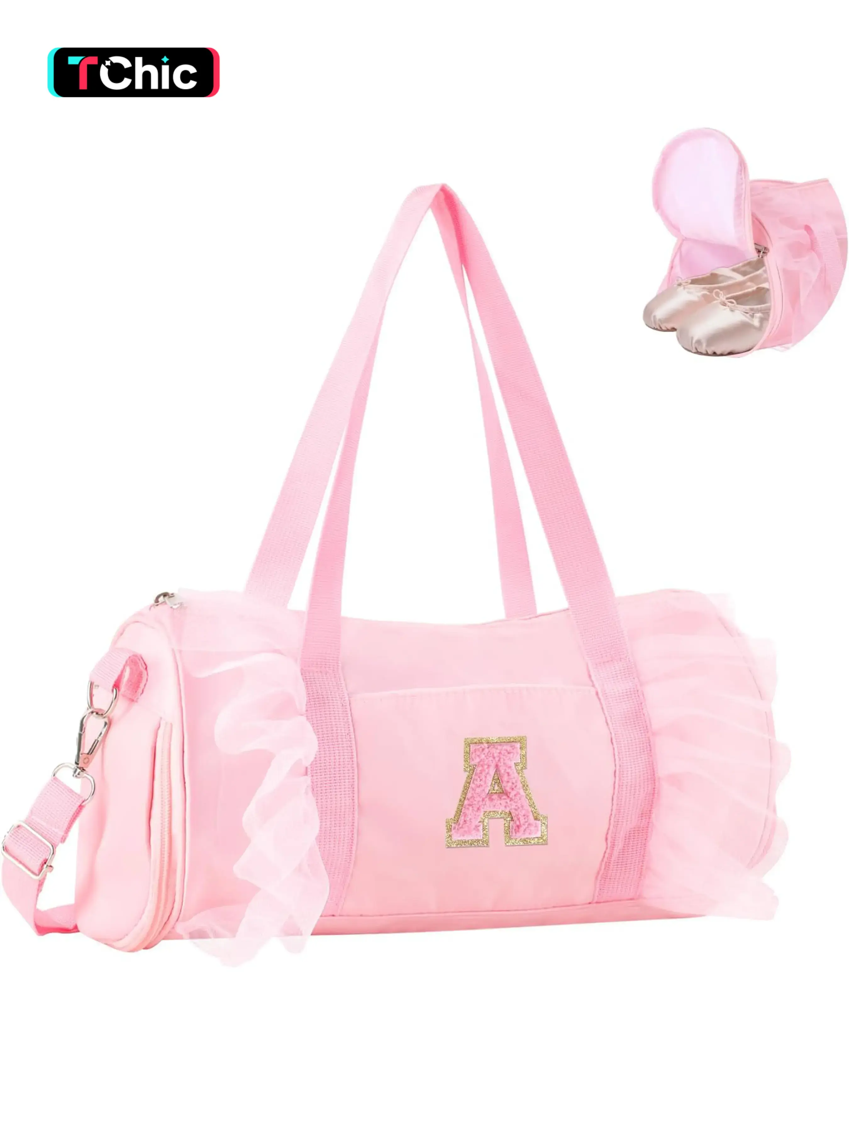 Personalized Initial Dance Bag for Girls, Small Lace Gym Sport Yoga Dance Bags Gift for Teen Girls Women, Cute Letter Kids Ballet Bag Zipper Toddler Travel Duffle Tote with Adjustable Straps, Sports Bags, Training Bag, Yoga Fitness Bag, Workout Bag