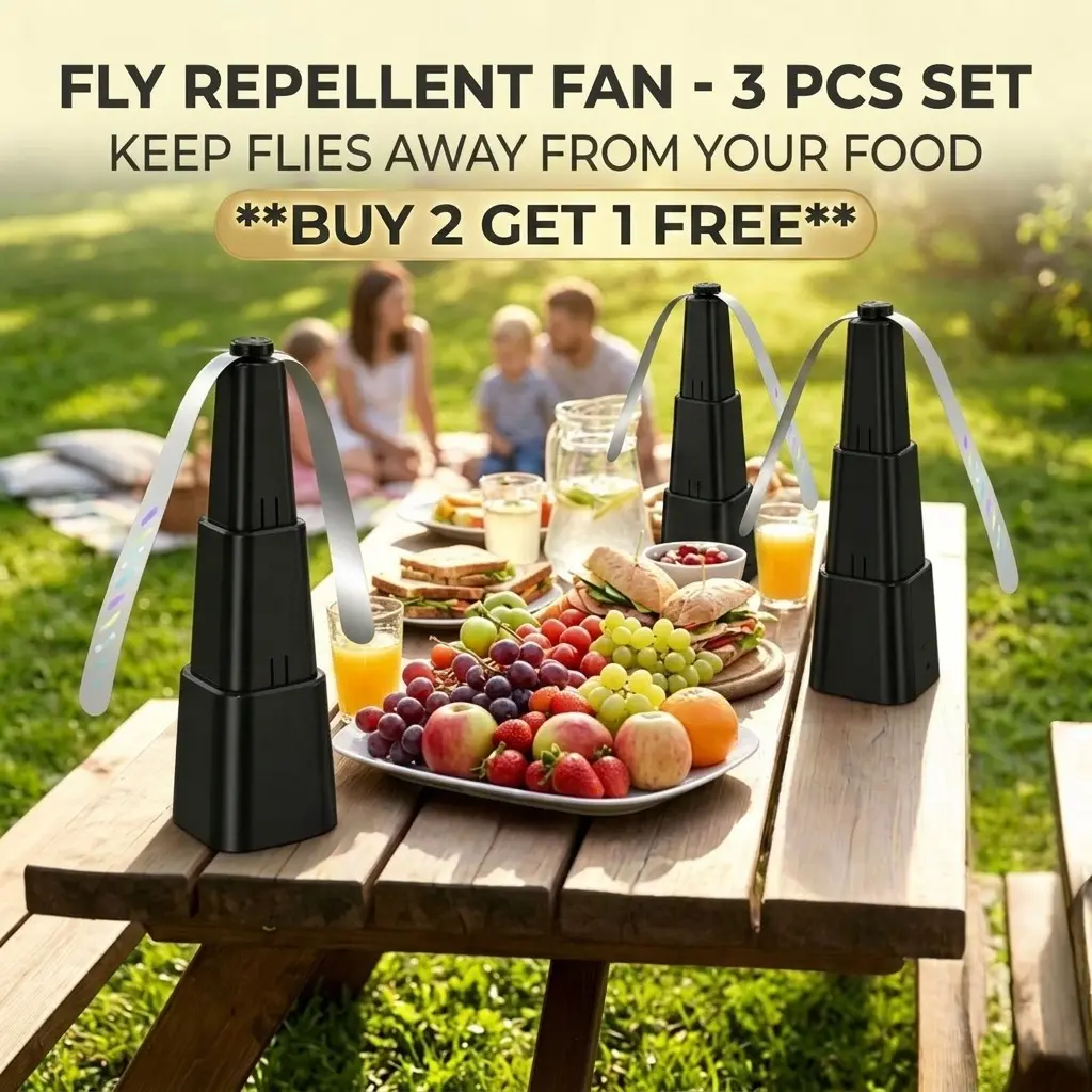 3-Piece Chemical-Free Fly Repellent Fan Set, Portable Desktop Fly Swatter, Soft Leaf Silent Fly Repeller for Outdoor Picnics, Gardens, Restaurants