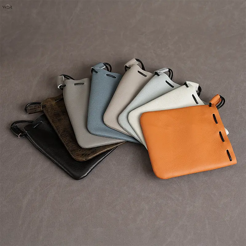 Dual-Size PU Leather Drawstring Organiser Bag - Smooth, Light, Retro Everyday Storage Pouch for Earphones, Keys, Coins, Jewelry (Waterproof, Multi-Color, Mini Soft Leather Pocket for Men)