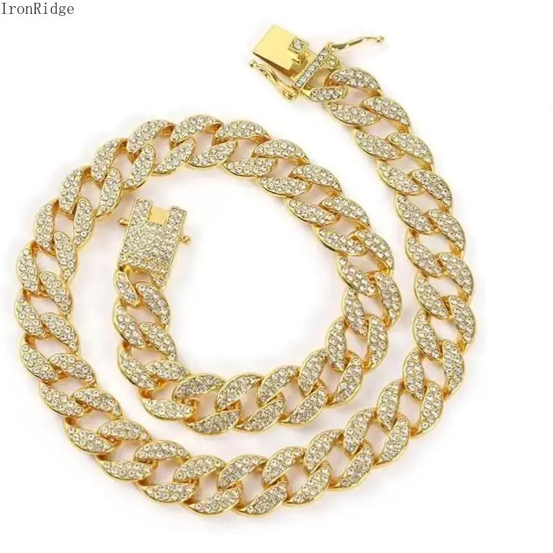 Cuban Link Pet Neck Accessory And Rhinestone Dog Chain, Gold Rhinestone Crystal Cuban Link Dog Collar, Adjustable Zinc Alloy Pet Collar For Small To Large Sized Dogs With 16 Inch Lightweight Durable Elegant Comfortable Crystal Decoration