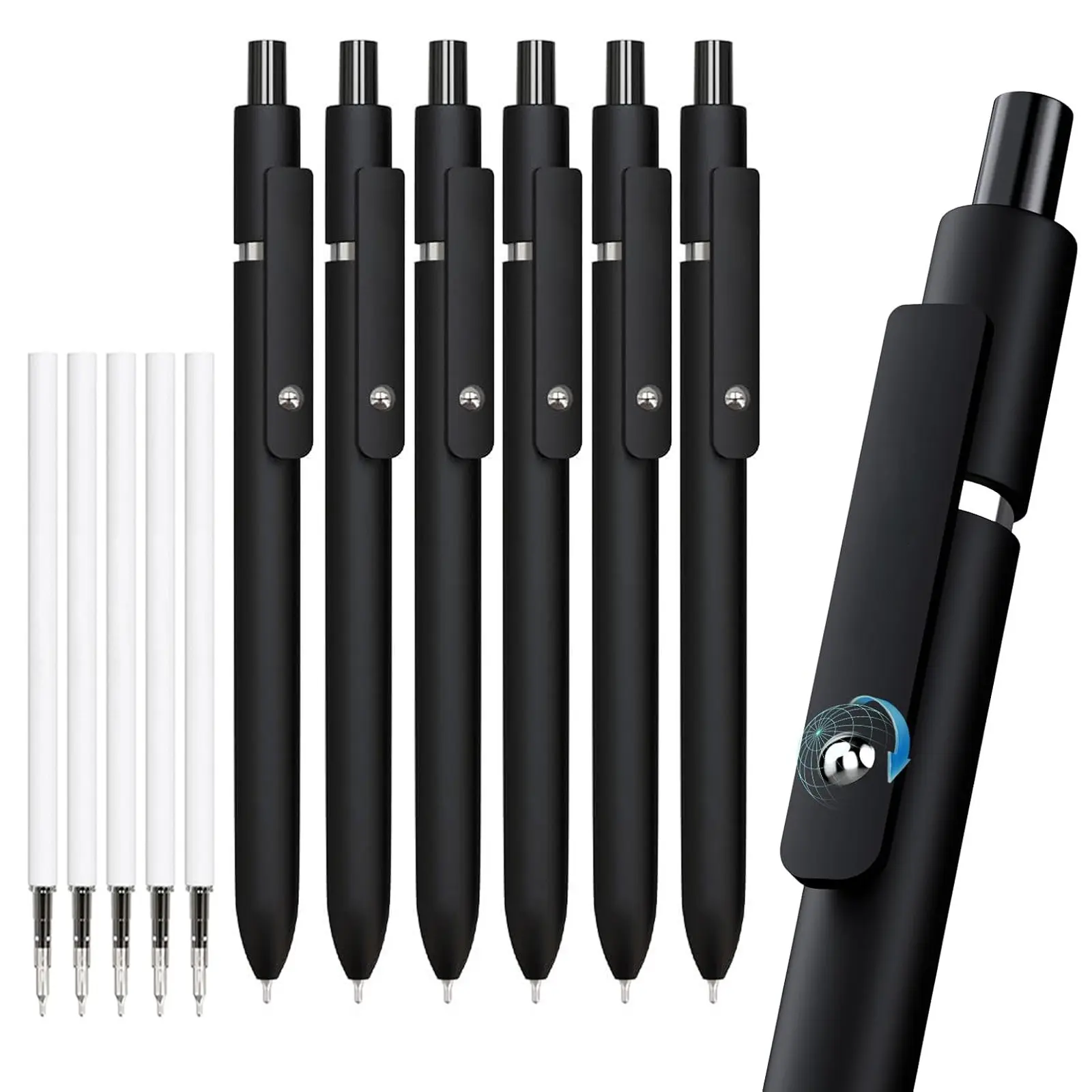 6pcs Gel Ink Pens, Quick-Dry Ink, Extra 5 Refills, Fine Tip Retractable, Smooth Writing, Log Recording, Note Taking Pens, Pen Set, Office Work, School Supplies