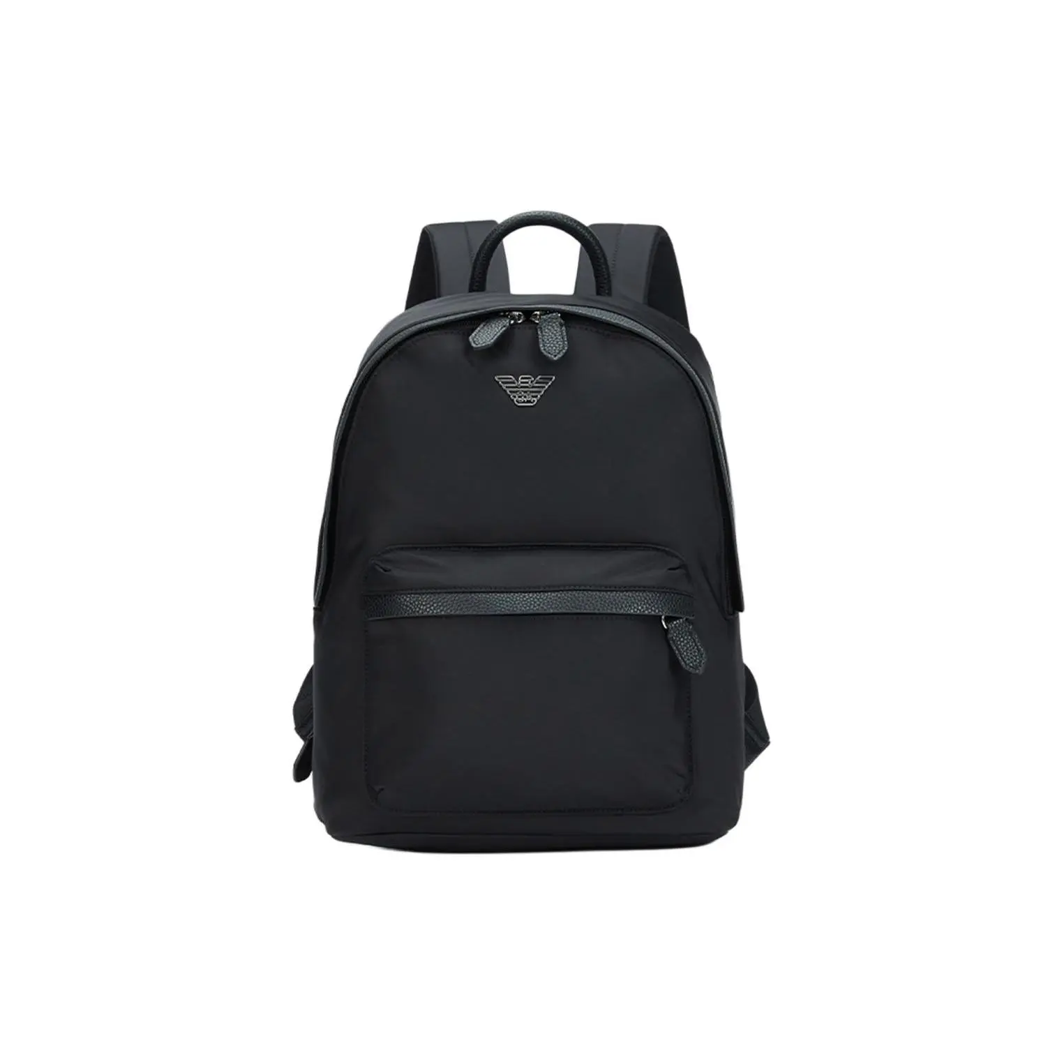 Emporio Armani Travel Essentials 32 Backpack for Women – Solid Color with Embroidered Logo, Zip Closure, Fabric, Black
