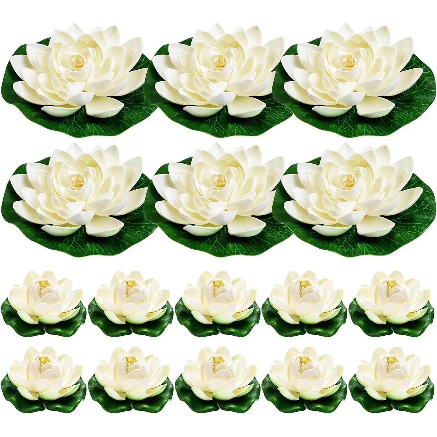 16Pcs Artificial Floating Pool Flowers, 7in & 4in Fake Water Lily Pads Flowers, Lotus Flower Floating Pool Decorations