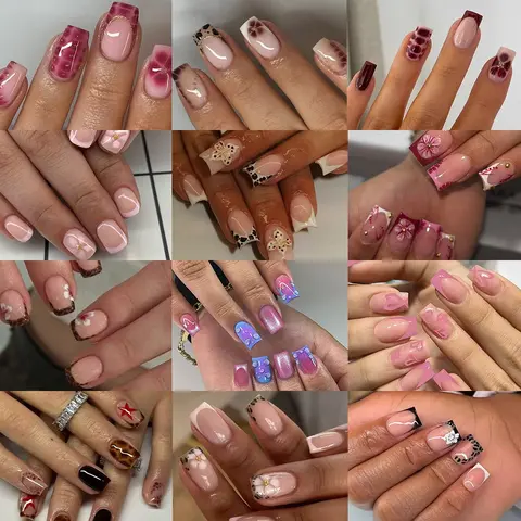 288pcs Short Square 3D Gel French Acrylic Press-On Nails Set, Mixed Colors, Easy to Wear, Perfect for Summer, for Women & Girls