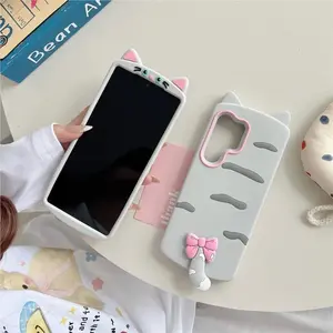 Kawaii 3D Cat Ears Tail Silicone Phone Case for Samsung Galaxy S23 S24 S25 S26 Ultra FE A56 A55 A36 A35 A26 A17 A16 A24 A25 A26