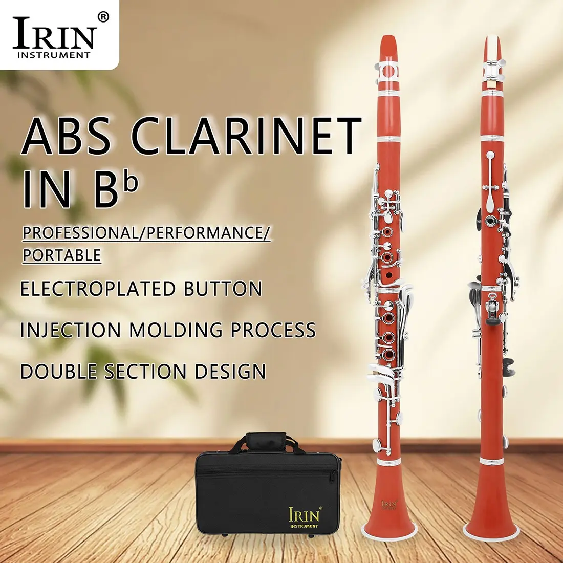 Irin In610 Colorful Bb Clarinet, 17 Keys 6 Rings Abs Body, Brass Key Rod, Durable Italian Leather Pads, Ideal for Beginners and Students