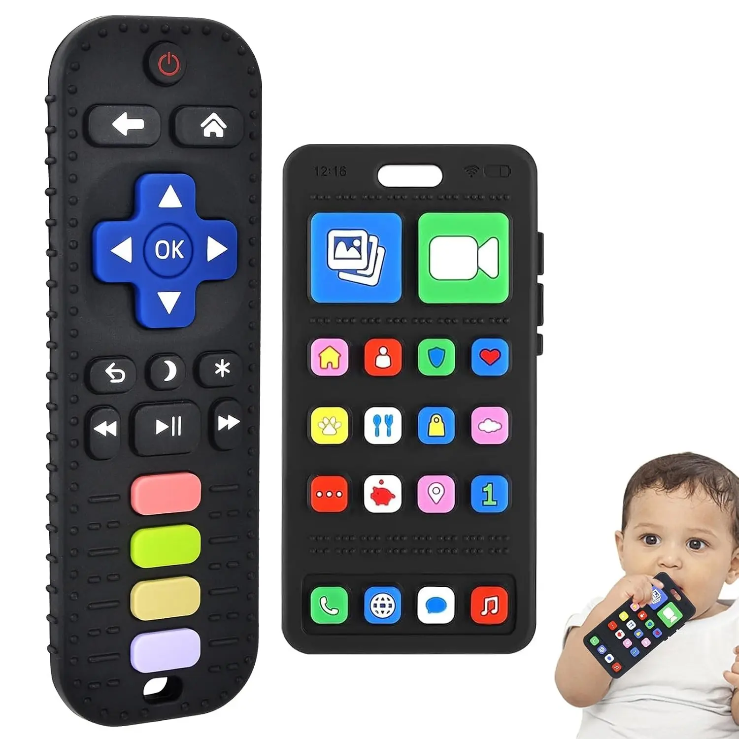 Silicone Baby Teething Toys - Phone & Remote Teether for Toddlers 3-18 Months, BPA Free Freezer Safe Chew Toy for Boys Girls(Gift)