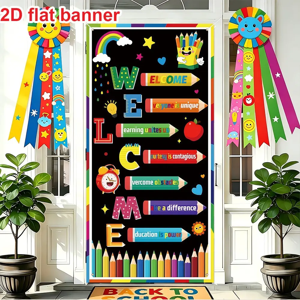 Welcome Back School Door Banner, Decorative Banner, Durable Polyester Material, Easy to Hang, Party Supplies, Classroom Decor, Decoration Banners, First Day of Class