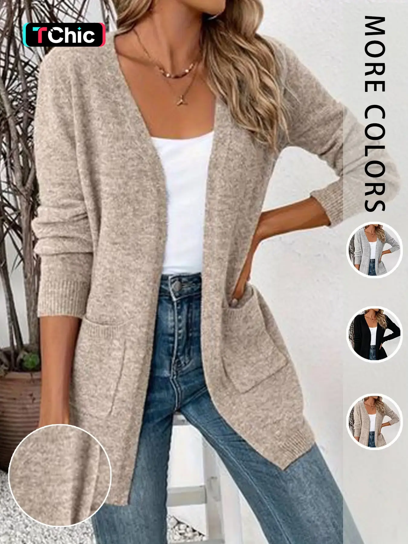 Women's Soft Knit Cardigan, V Neck Long Sleeve, Front Open Design with Pockets, Chic Casual Layering Top, Casual Fashion Knitwear, Perfect for Commute and Vacation, Womenswear Knitwear
