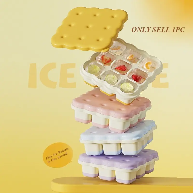 1PC New Cookie-shaped Ice Tray, Food-Grade Press-Type Ice Cube Maker for Household, Easy Release 9-Cavity Ice Mold