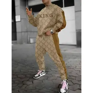 18ACTIVEKITMen's fashion sportswear set, 3D printed off shoulder round neck long pants two-piece set, autumn and winter casual