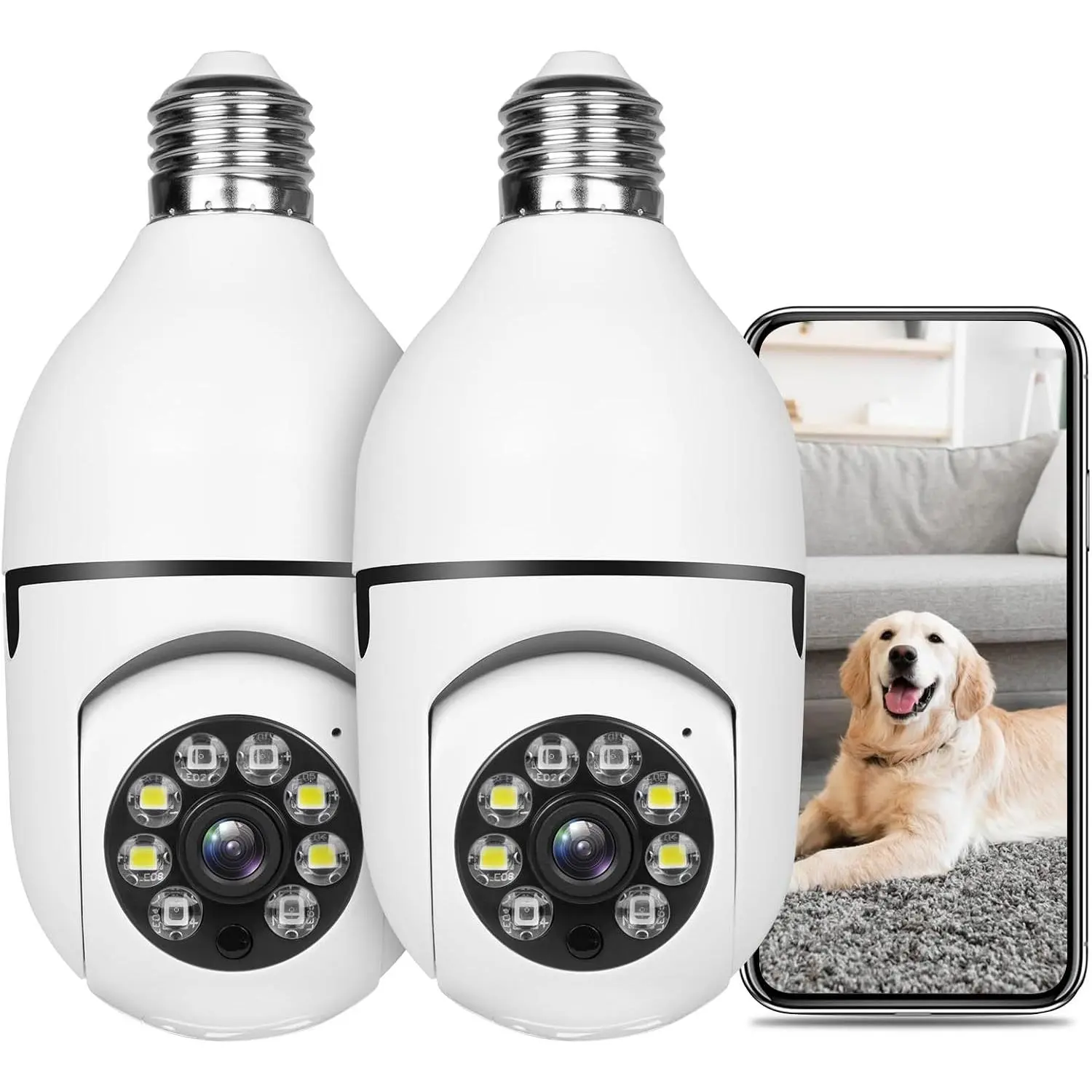 E27 Light Bulb Security Camera, 2.4GHz & 5GHz Dual Band WiFi HD Outdoor IP Camera, 360° Panoramic Camera with Motion Detection, Two-Way Audio and Night Vision