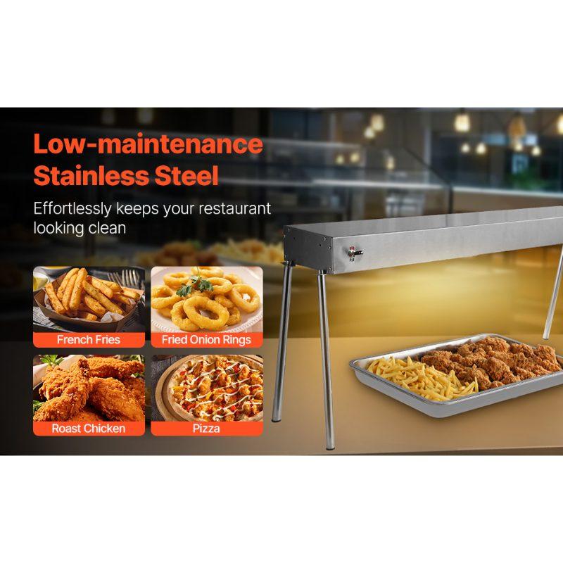VEVOR Food Heat Lamp, 750W Hanging Commercial Food Heating Warmer, Stainless Steel Electric Strip Heater Light with Cord, Heatlamp Warming Equipment for Food Restaurant, Buffet, and Catering Kitchen