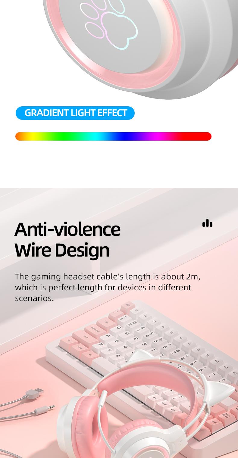 G35 High-Value RGB Gaming Headset with Cute Cat Ear Design, Wired Over-Ear Headphones for PC & Console Games, Multi-Scene Use, PC Gaming Accessories