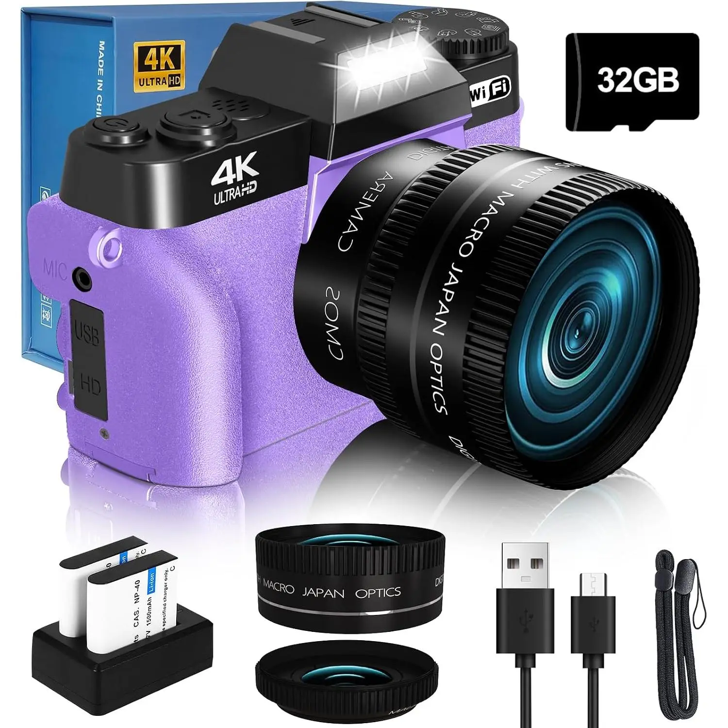 2026 Upgrade  Digital Camera for Photography Vlogging Camera for YouTube with WiFi, 180? Flip Screen, 16X Digital Zoom, 52mm Lens, 2 , 32GB  SD Card()