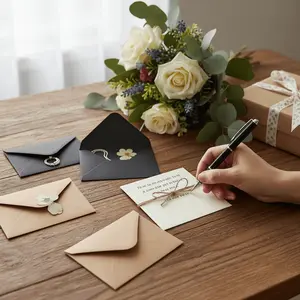 48 pack - High quality kraft paper business mail self sealing envelope - suitable for wedding invitations, Christmas cards, birthday cards, and postcards (3 colors: black/white/kraft paper)