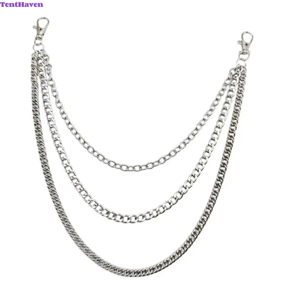 Pants Chain, Jean Wallet Chain, Hip Hop Waist Accessory, Multi-Layer Cuban Link Trouser Chain With Dual Lobster Clasp, Silver Thick Heavy Duty Metal Craft For Men, Women And Teen Streetwear Lovers, For Punk Outfits, Street Style And Daily Casual Layering