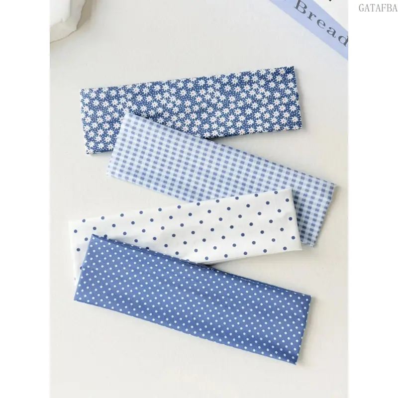 4 Pcs Fashion Elastic Hairbands, Polka Dot, Floral and Plaid Patterns, Soft & Comfortable, Hair Accessories for Daily, Yoga, Beach and Outdoor Activities