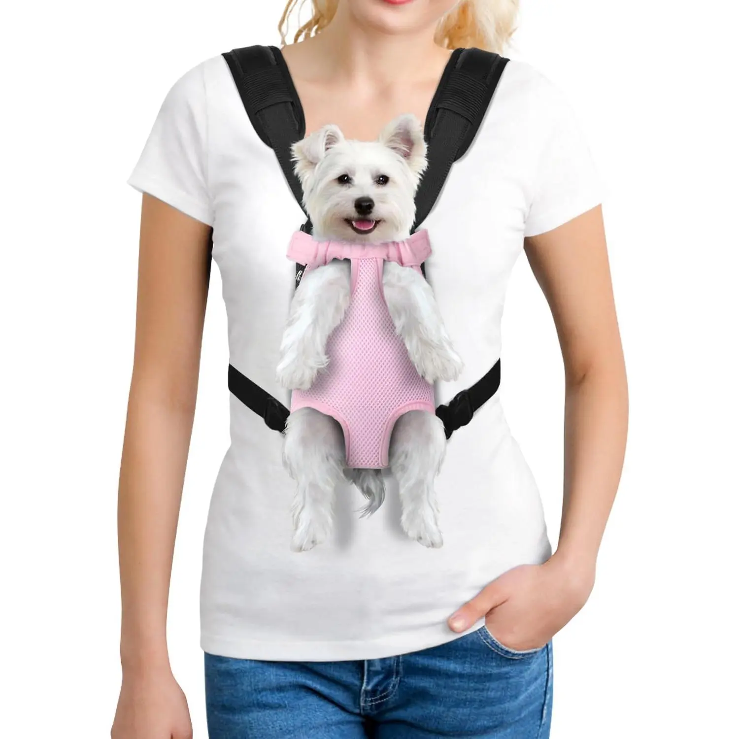 Front-Facing Adjustable-Leg Dog Carrier Backpack, Easy-Carry Travel Bag for Small-Medium Dogs, Cats - Hiking, Camping Use