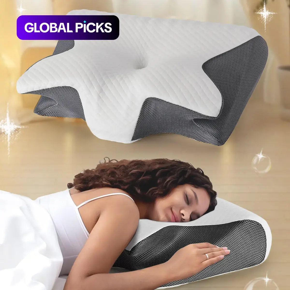 Supportive Memory Foam Neck Pillow, 1 Count Comfortable & Breathable Neck Pillow, Sleeping Pillow for Side Sleeping, Back Sleeping #GLOBAL PICKS