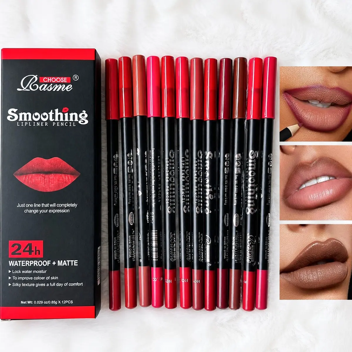 Long-Lasting Matte Lipliner Set, 12 pcs Waterproof Easy-Coloring Lip Liners, Makeup Accessories for Girls and Women, All-Occasion Lip Makeup