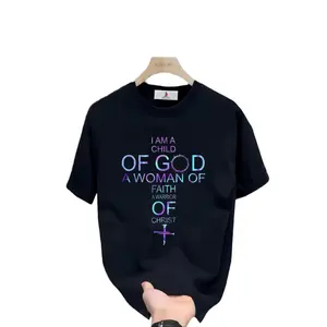 180g  Women's Christian Faith T-Shirt - "I Am a of God, A Woman of Faith, A Warrior of Christ" Inspirational Short Sleeve Round Neck Casual Tee with Geometric Print, Machine Washable Womenswear Tshirt