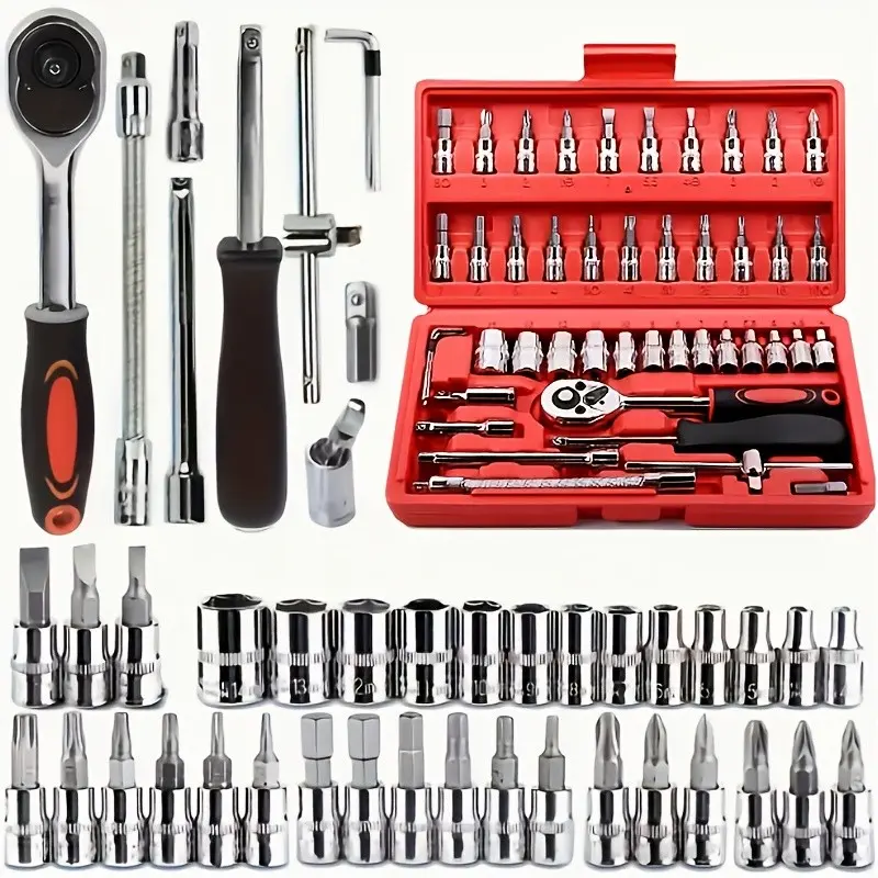 46-Piece Multi-Use Car Repair Tool Kit, Motorcycle Repair Set with Plastic Storage Box, Ideal for Auto, Bike and Mechanical Maintenance, Automotive Tools Kit