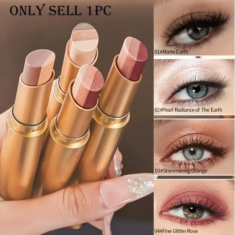 Creamy 3-in-1 Highlight Eye Shadow Stick, dual finish matte shimmer cream versatile for all skin daily simple makeup cosmetic