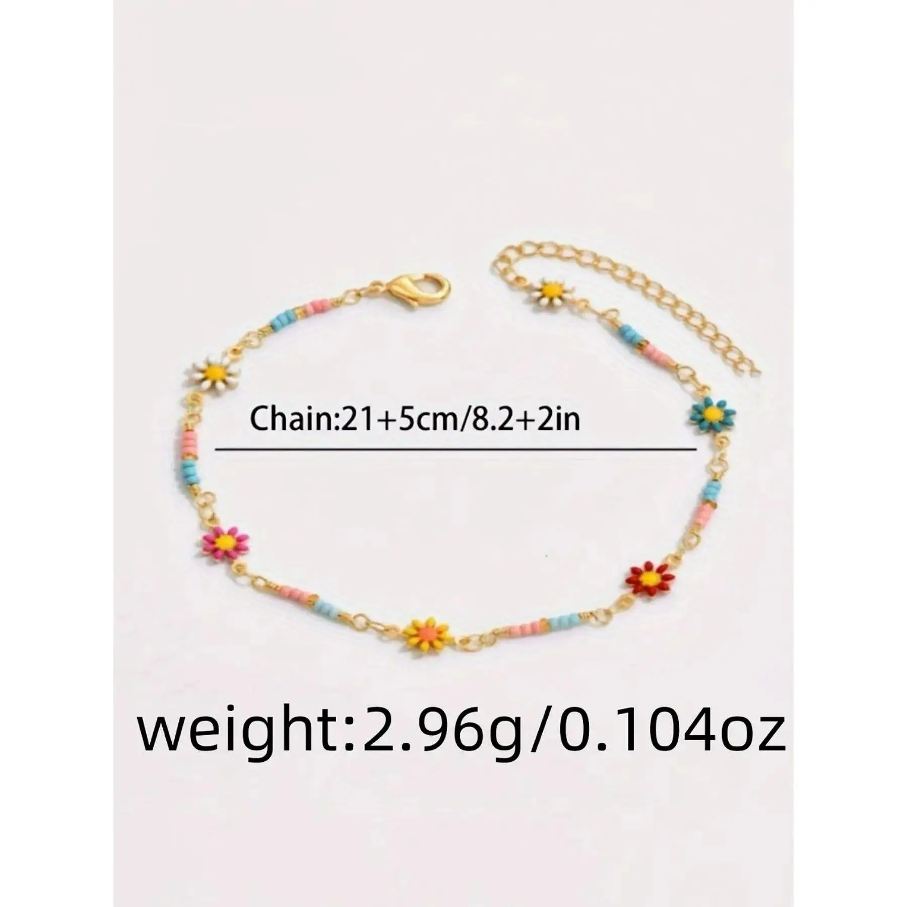 Colorful Daisy Anklet for Women, Boho Flower Charm Ankle Bracelet with Adjustable Fit, Cute Summer Vacation Jewelry, Beach Aesthetic Accessory for Festival, Pool Party, Daily Wear & Gift