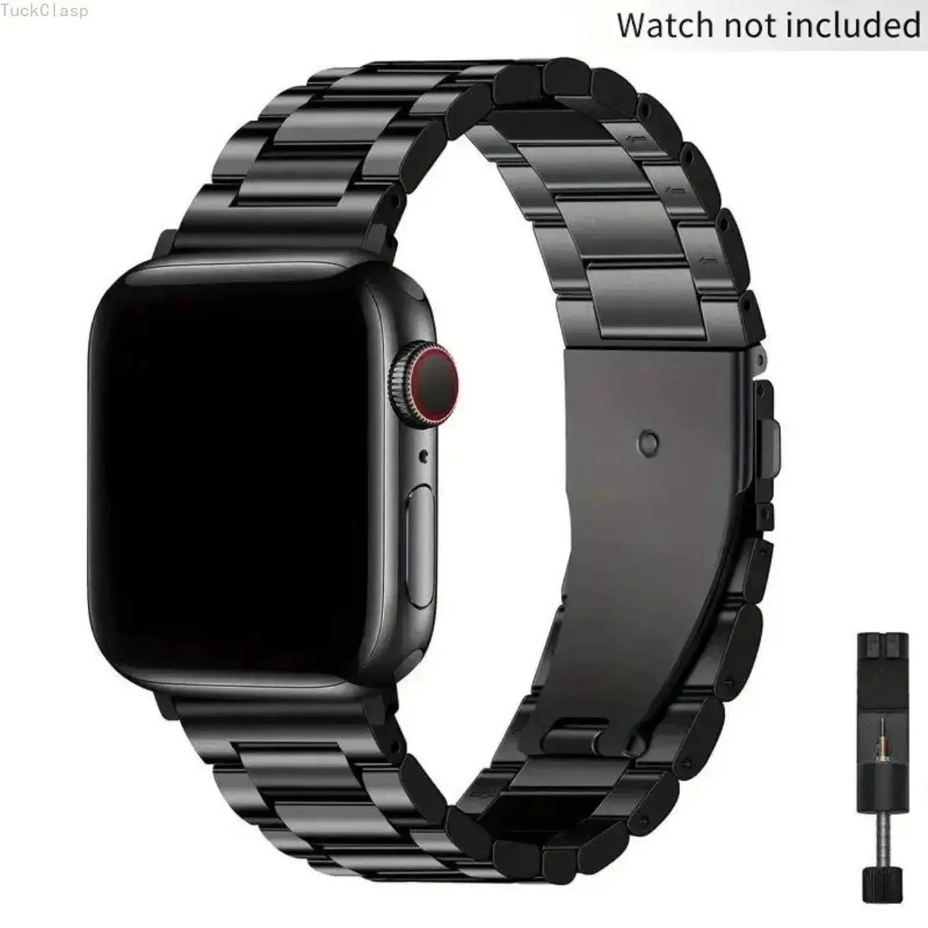 Stainless Steel 3-Bead Link Watch Band with Tuck Folding Buckle, Adjustable Smartwatch Replacement Strap with Adjustment Tool, Compatible with Apple Watch 38-49mm All Series SE & Ultra, Durable Metal Wristband for Business & Daily Casual Wear
