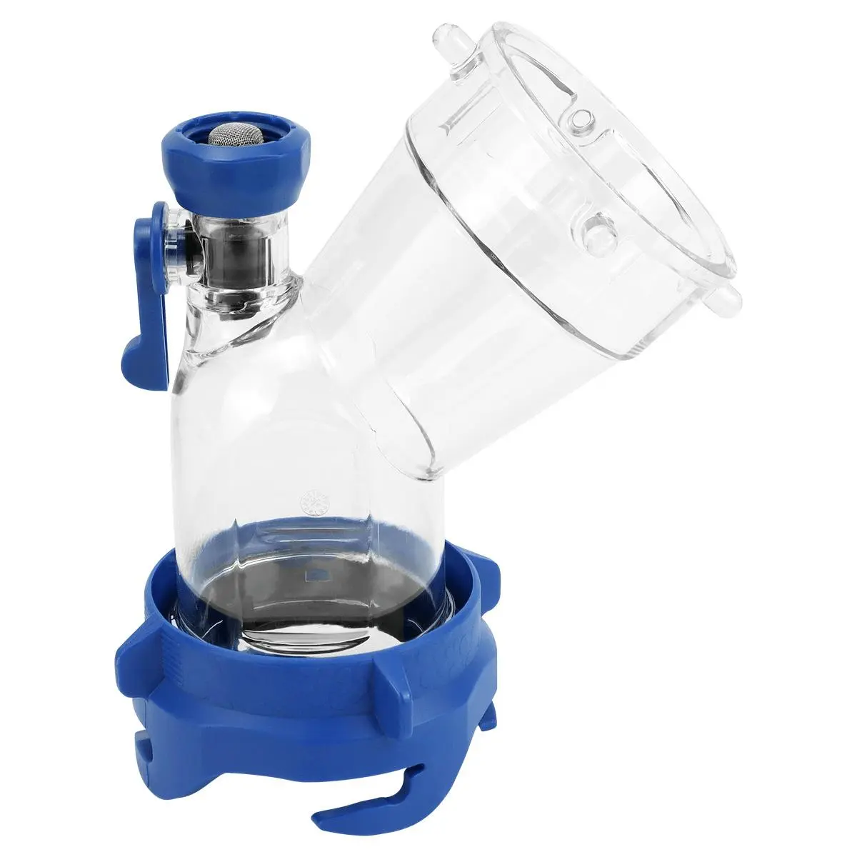 Portable RV fuel tank washer with anti-backflow device and 45-degree elbow, used for odor control and sensor maintenance of the RV's black wastewater tank. Does not include batteries or water hoses.