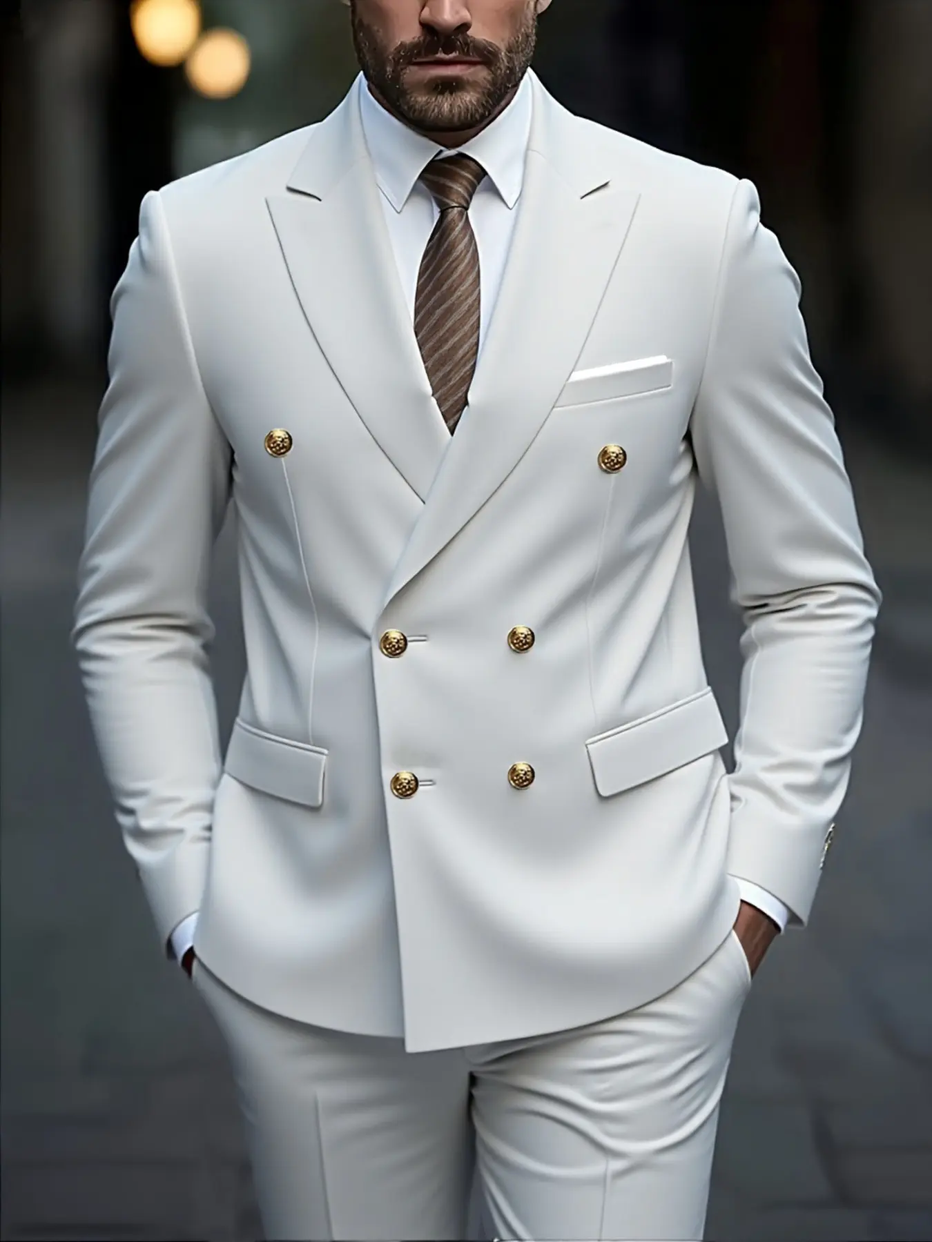 Men's Spring Business Blazer Set High-Quality Two-Buckle Double-breasted Suit Slim Fit Plain Color Long Sleeve Natural Waist Casual Style