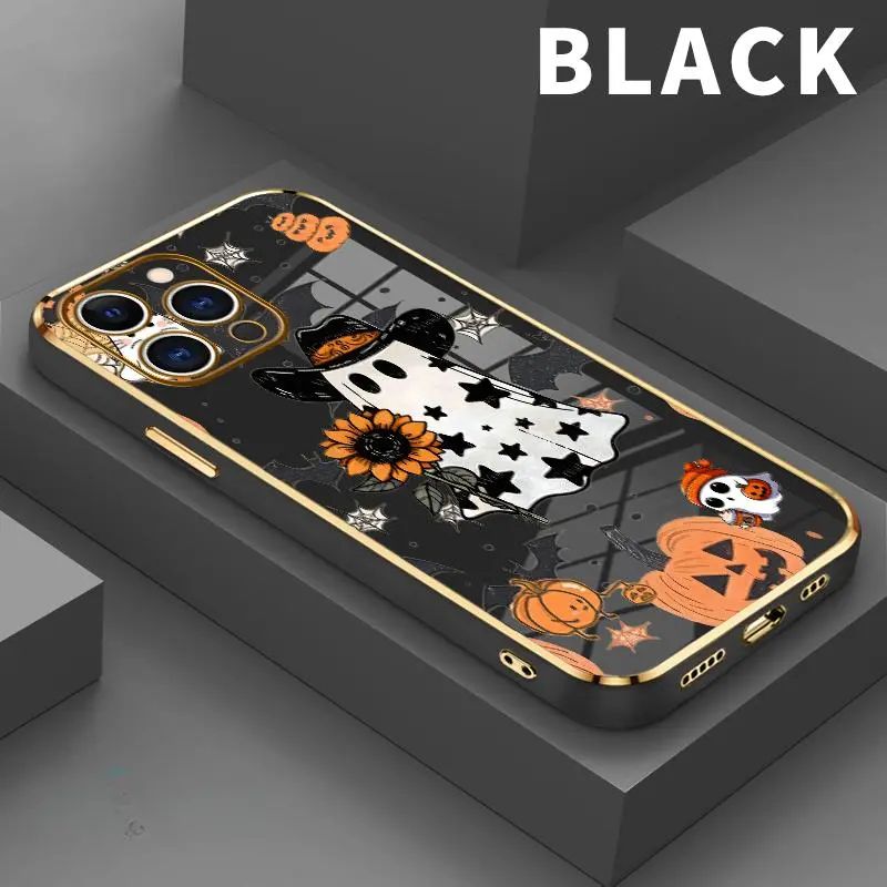 Luxury Electroplated Soft TPU Phone Case for iPhone Series (16,15,14 Pro Max,13,12,11,XR,XS Plus) - Multi-Model Halloween Theme, Anti-Slip Soft Bumper, Shockproof Protection, iOS-Fit Mobile Phone Accessories Gift