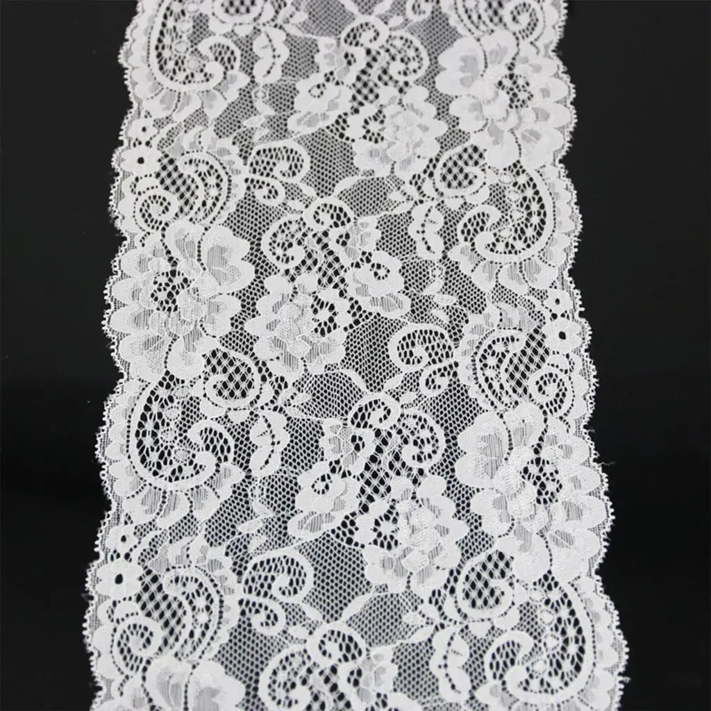 3m Roll 17cm Wide Peony Pattern Lace Trim, Floral Elastic Lace for Crafts, Sewing Accessories, DIY Projects, Home Decor