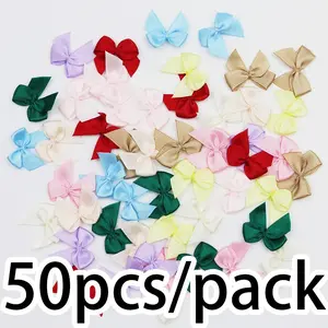 50 Pieces 2.5*2.5cm Ribbon Bow, Gift Wrap Bows, Elegant Decorations for Weddings, Festivals, DIY Crafts, Office, Wreaths, Party Supplies