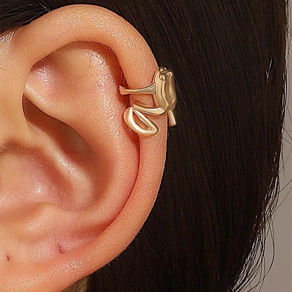 Unisex Cute Frog Motif Ear Cuff - Adjustable Fit, One-Size Wrap-Around Metal Coating Costume Jewelry, Casual-Formal Everyday Essential Gift Idea