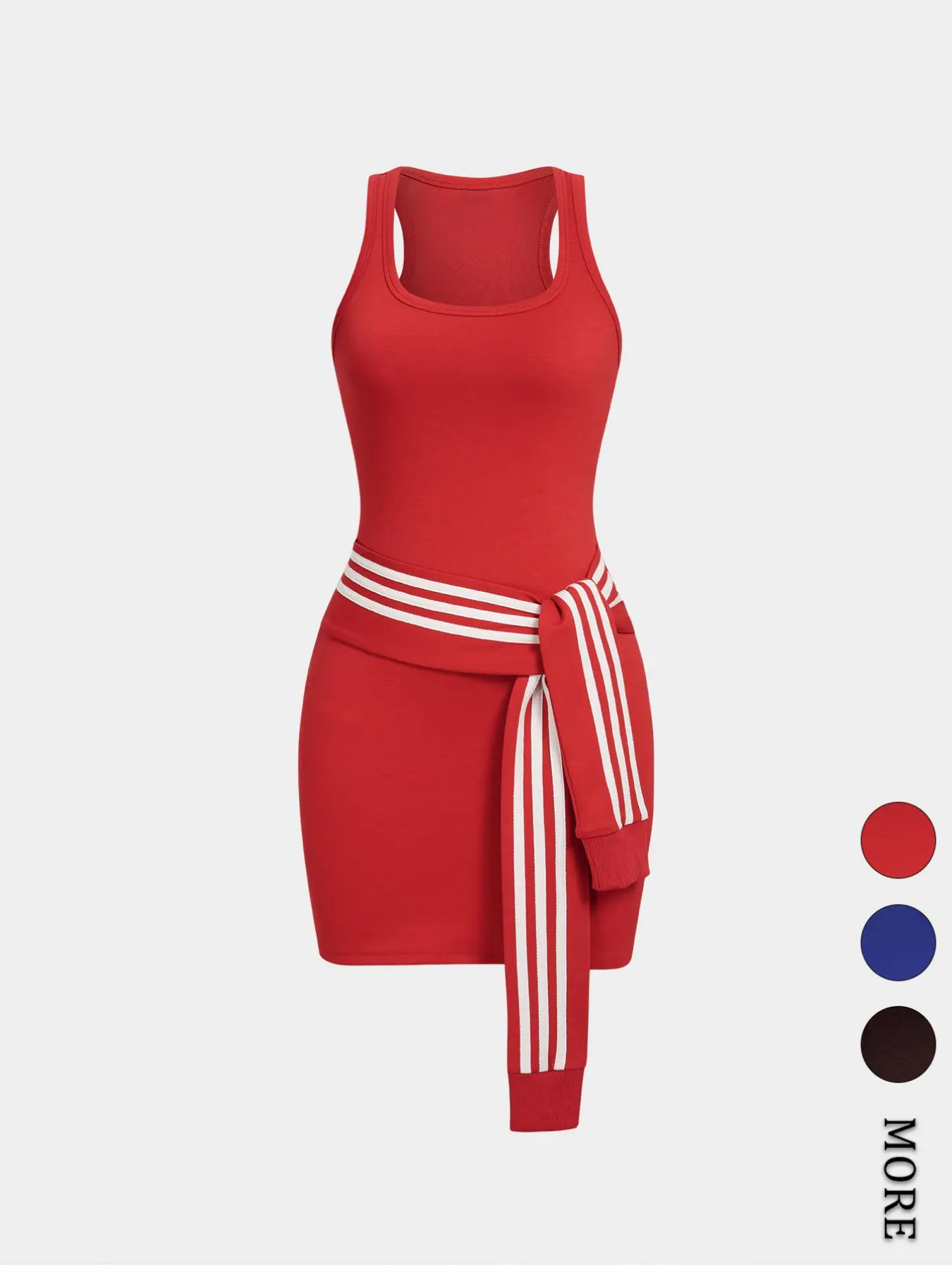 Women's Sleeveless Striped U-Neck Mini Dress, Tie Knot Design, Casual Summer Fashion, Lightweight, Breathable & Comfortable, Perfect for Daily Wear