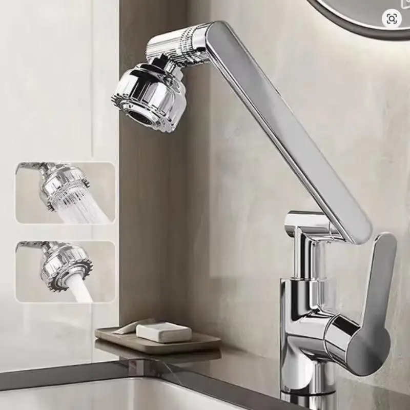 1080° Swivel Bathroom Vanity Faucet, Height Adjustable Single Handle Single Hole Bathroom Faucet with 2 Spout Patterns & 2 Hoses, Washbasin Swivel Faucet