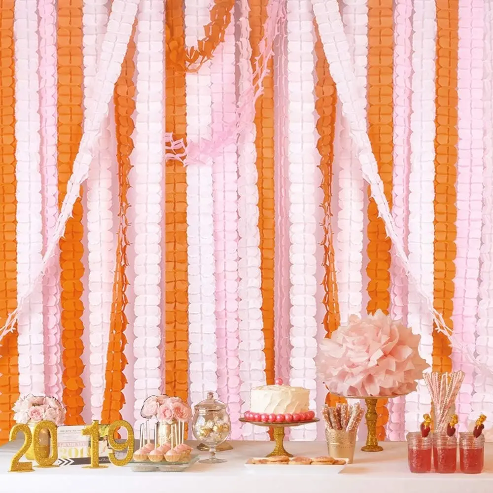 Pink White Orange Four-Leaf Clover Paper Streamers Garland Banner, 6 Pack, 59ft Total, 9.8ft/3m Each, for Birthday Wedding Bridal Engagement Shower Graduations Party Decorations SuppliesGift