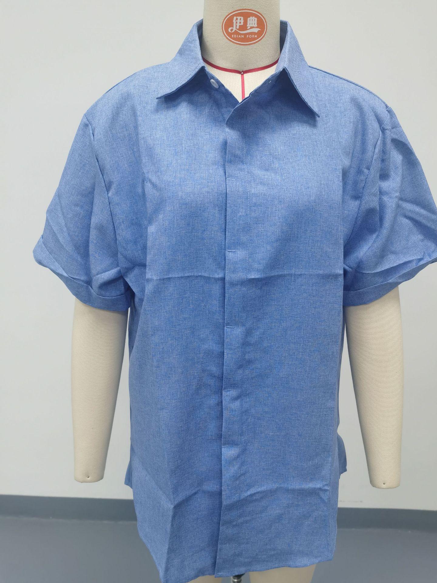 European and American Men's Linen Shirt Short-Sleeved Casual Button-Up Top for Beach Summer Vacation Menswear