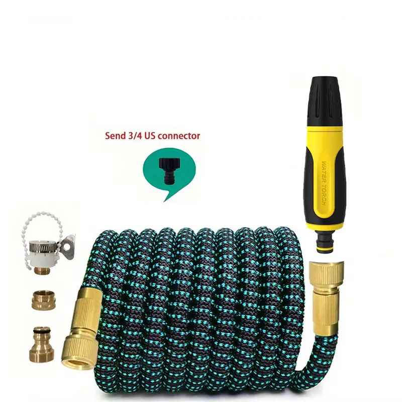 High Pressure Water Gun Nozzle Expandable Magic Garden Hose Kit, 3X Stretch Flexible Extendable Water Pipe, With Faucet Connector And American Adapter, Used For Car Washing, Lane Cleaning, Terrace Cleaning, Lawn Watering
