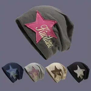 Star Embroidered Beanie Hat for Men Women, Stretchy Lightweight Fashion Script Beanie for Trendy Casual Wear Valentine's Day Gift