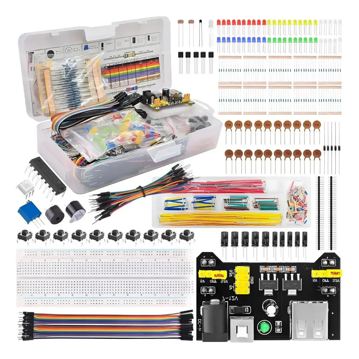 Beginner Electronics Kit with Storage Box, Breadboard Power LED Resistor Set, Ideal for Arduino Esp32 Raspberry Pi Learning, Learning Tool