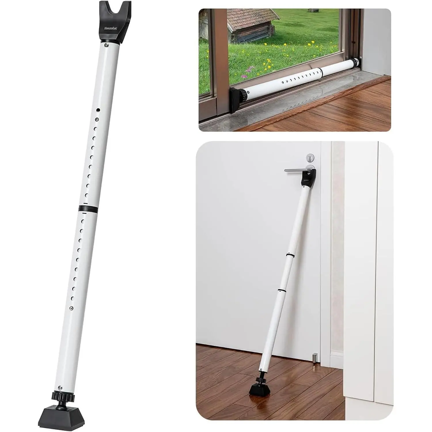 Door  Bar Upgraded Door Stoppers Adjustable Sliding Glass Door  Bar 2 in 1 Heavy Duty Door Jammer Sliding Patio Bar for , Apartment, Travel, School, Dorm (1 Pack,White)