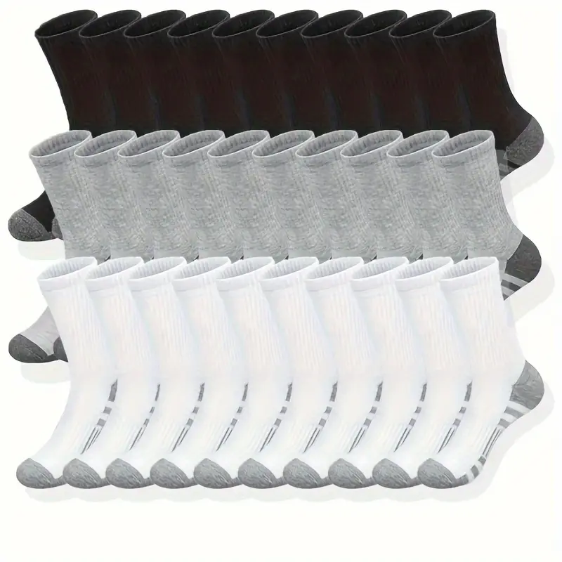 Men's Knee-High Athletic Male Socks (10/30 Pairs) - Moisture-Wicking, Breathable, Elastic Ribbed Cuff, Reinforced Toe & Heel, Seamless Design for Sports & Casual Wear, Black & White, Durable Material