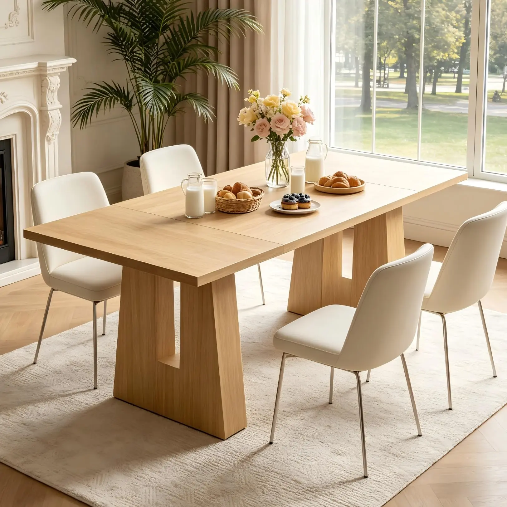 Modern Farmhouse Rectangular Dining Table 62.6 x 31.5 x 27.95 in, Seats 4-6 - Rustic Kitchen & Dining Room Table - Walnut Wood Grain Trestle Base, Sturdy Build - Walnut
