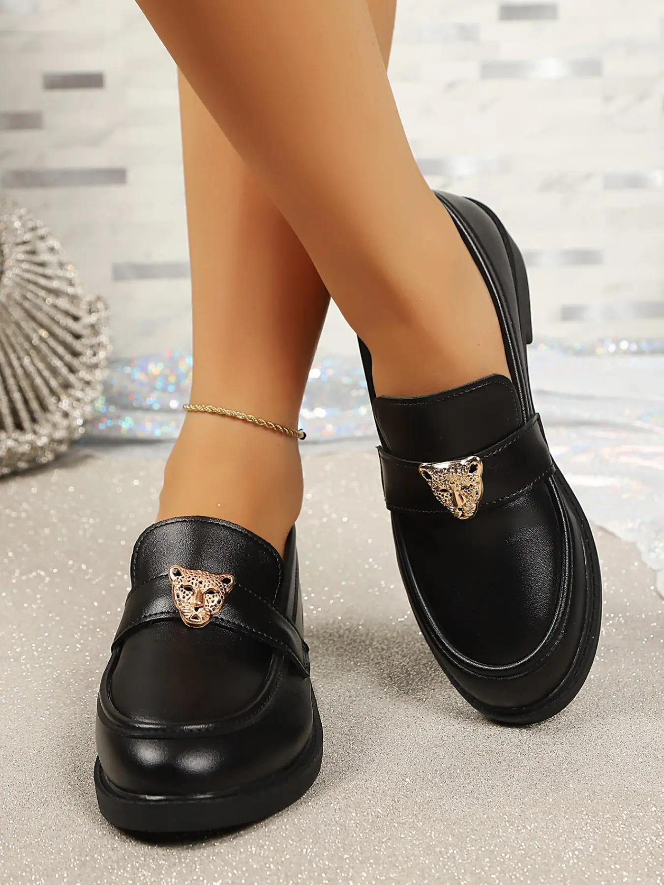 British Luxury Metal Buckle Loafers, Women's Heeled Slip-On Shoes, Eva Foam Sole, Casual Retro Style, All-Season Footwear